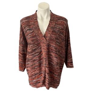 J. Jill Pure Jill Space Dyed Orange Multi V-Neck Pullover Sweater XS